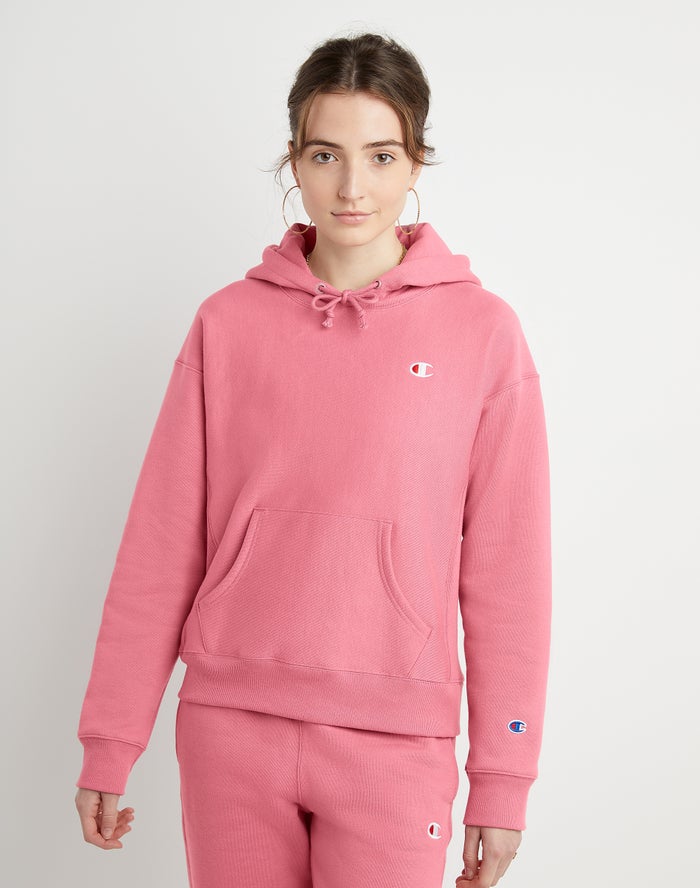 Champion Reverse Weave C Logo Kadın Kapşonlu Sweatshirt Pembe ( OXSWGC715 )